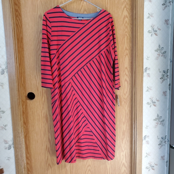 Izod red 3/4 sleeve midi in red rover combo red and blue cotton size L - Picture 3 of 10